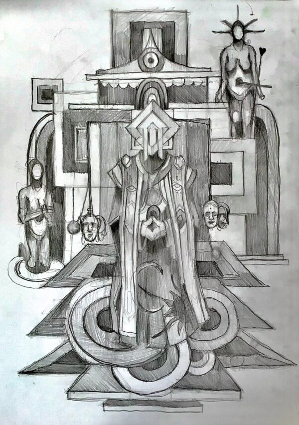 Dibujo lápiz Sacerdote tribal